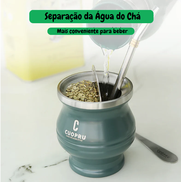 Conjunto Completo de Cuia para Erva Mate: Cuia em Aço Inoxidável com Parede Dupla, Bombilla e Separador.