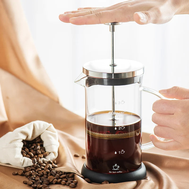 French Press - Prensa Francesa Doméstica para Café com Filtro, Jarra de Vidro Resistente ao Calor para Fazer Café.