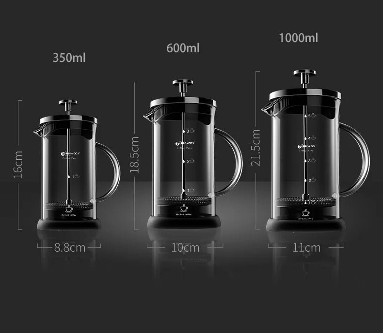 French Press - Prensa Francesa Doméstica para Café com Filtro, Jarra de Vidro Resistente ao Calor para Fazer Café.