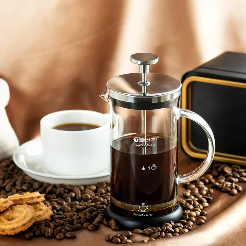 French Press - Prensa Francesa Doméstica para Café com Filtro, Jarra de Vidro Resistente ao Calor para Fazer Café.